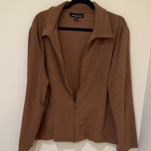 Briggs New York Tan Women's Suede Zip lightweight Blazer Jacket Size 16W - Picture 2 of 8